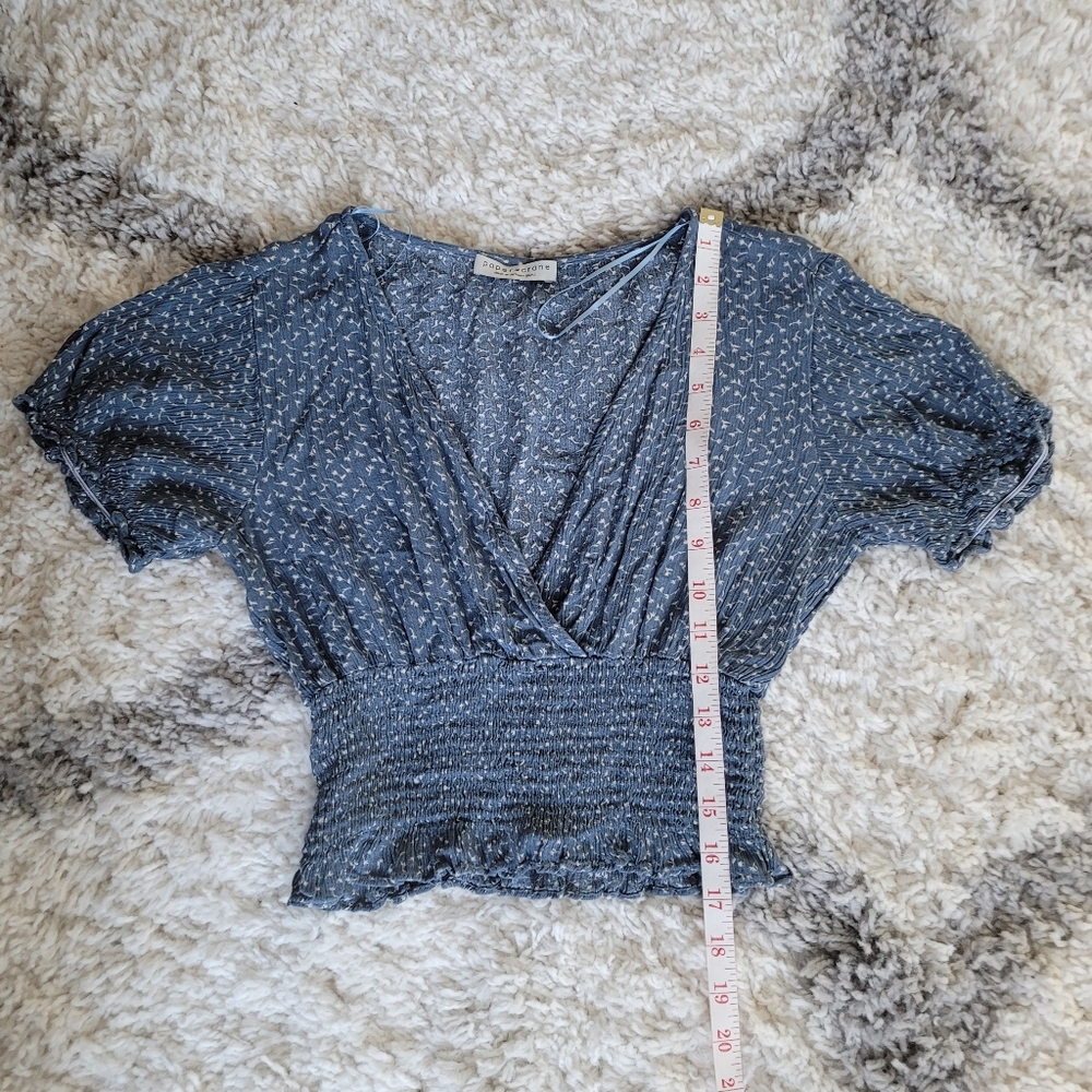 Blue Blouse with White Flowers | Size Small | Paper Crane - Picture 3 of 6